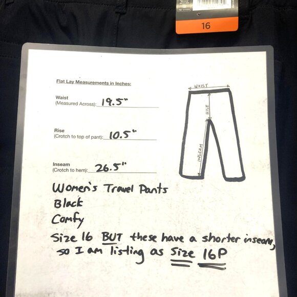 NWT Women's Nylon Travel Pants 16P Black Stretch Zip Pocket Elastic Performance - Picture 6 of 16
